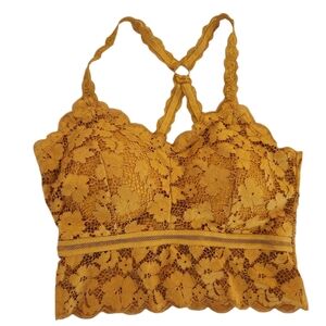 Jadyk Mustard Yellow Racerback Lace Bralette Women's Size S/M